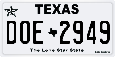 TX license plate DOE2949