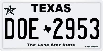 TX license plate DOE2953