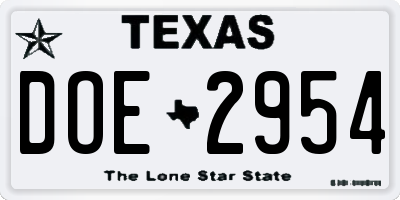 TX license plate DOE2954