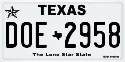 TX license plate DOE2958