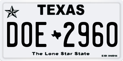 TX license plate DOE2960