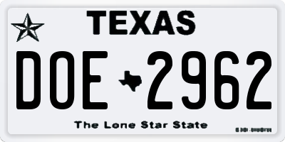 TX license plate DOE2962