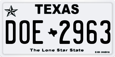 TX license plate DOE2963