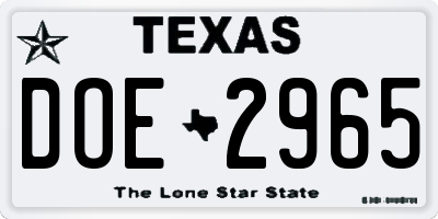 TX license plate DOE2965