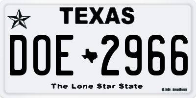 TX license plate DOE2966