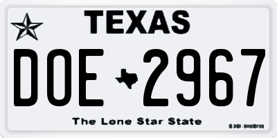 TX license plate DOE2967