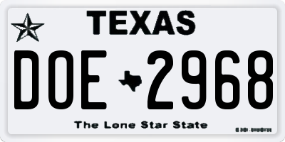 TX license plate DOE2968