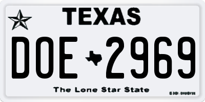 TX license plate DOE2969