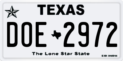 TX license plate DOE2972