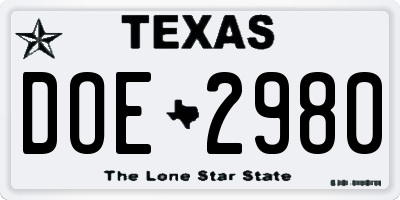 TX license plate DOE2980