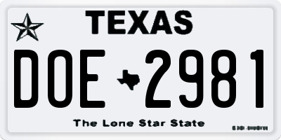 TX license plate DOE2981