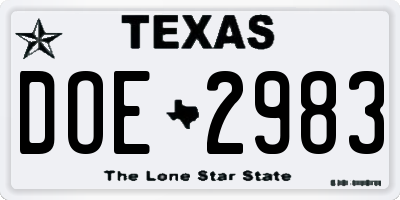 TX license plate DOE2983