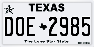 TX license plate DOE2985