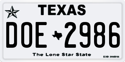 TX license plate DOE2986