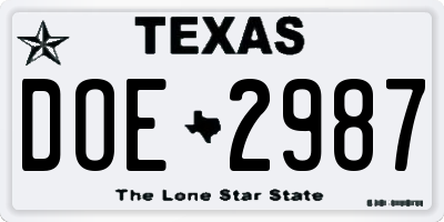 TX license plate DOE2987