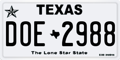 TX license plate DOE2988