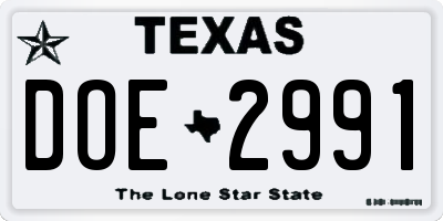 TX license plate DOE2991