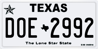 TX license plate DOE2992