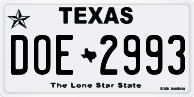 TX license plate DOE2993