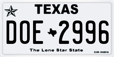 TX license plate DOE2996