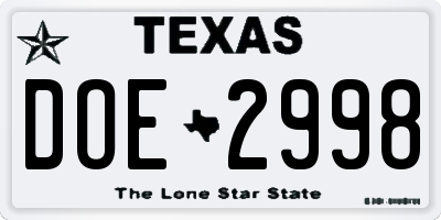 TX license plate DOE2998