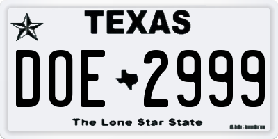 TX license plate DOE2999