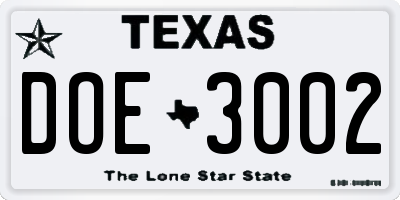 TX license plate DOE3002