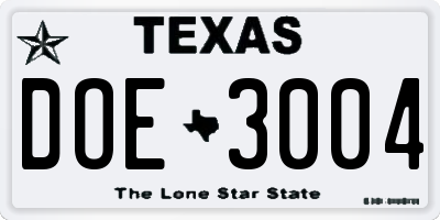 TX license plate DOE3004