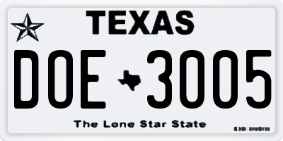 TX license plate DOE3005