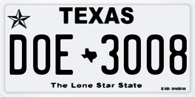 TX license plate DOE3008