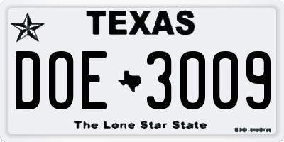 TX license plate DOE3009