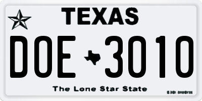 TX license plate DOE3010