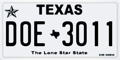 TX license plate DOE3011
