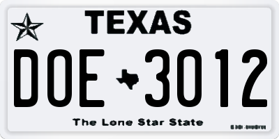 TX license plate DOE3012
