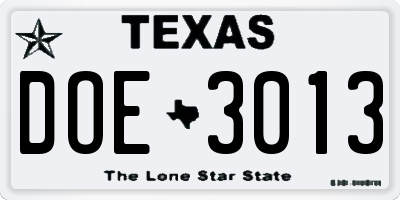 TX license plate DOE3013