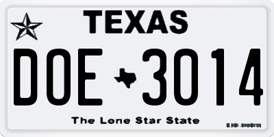 TX license plate DOE3014