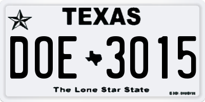 TX license plate DOE3015