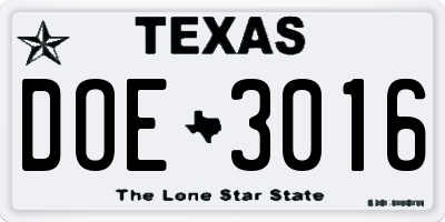 TX license plate DOE3016