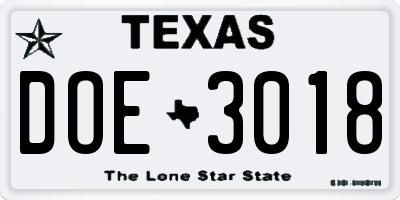 TX license plate DOE3018