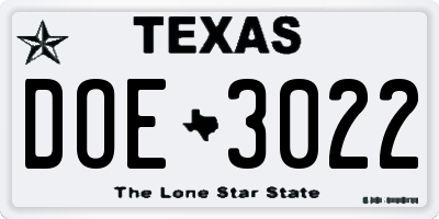 TX license plate DOE3022