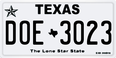 TX license plate DOE3023