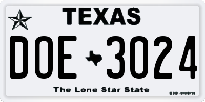TX license plate DOE3024