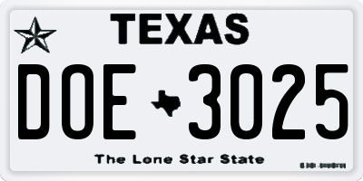 TX license plate DOE3025