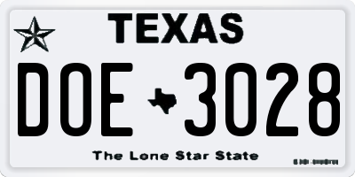 TX license plate DOE3028