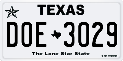 TX license plate DOE3029