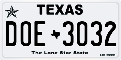 TX license plate DOE3032