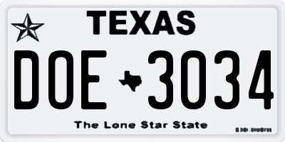 TX license plate DOE3034