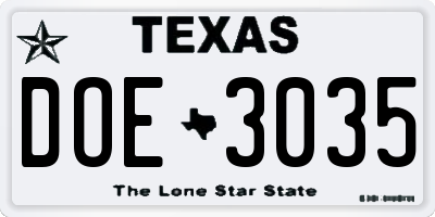 TX license plate DOE3035