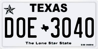TX license plate DOE3040