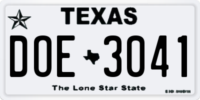 TX license plate DOE3041